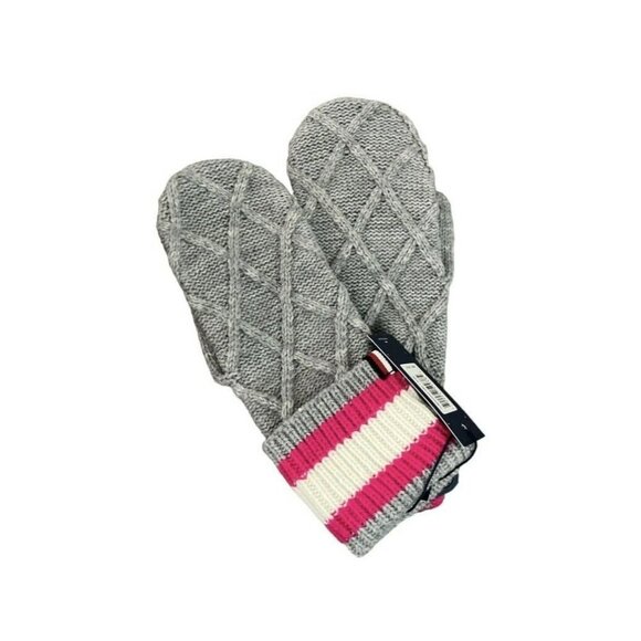 Tommy Hilfiger Gray/Dark Pink Badge Logo Knit Mittens Womens Designer NWT OS - Picture 5 of 5